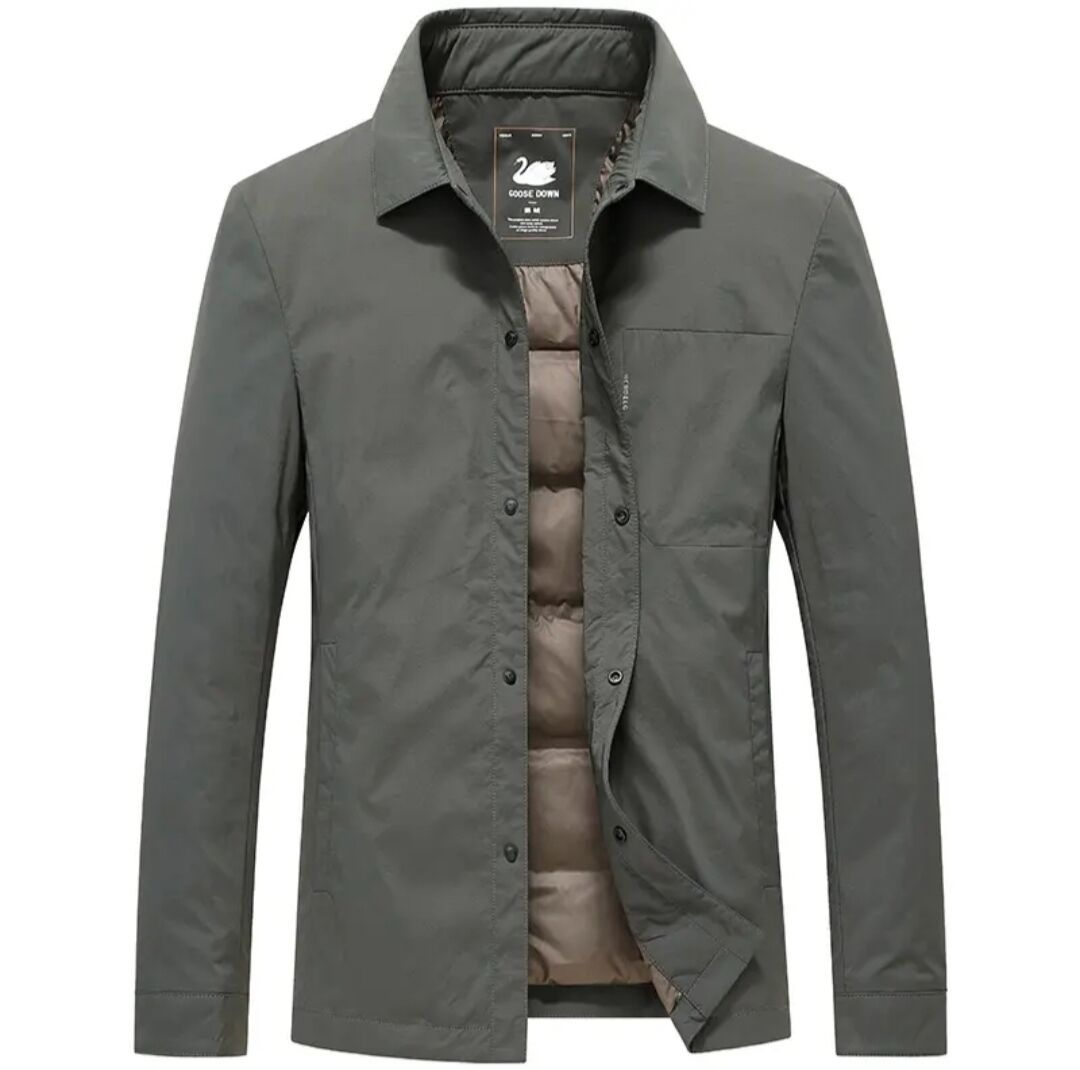 Goose down Lightweight down Jacket Men's Autumn and Winter New Pure Color Men's Lapel Middle-Aged Single-Breasted Casual Jacket Men