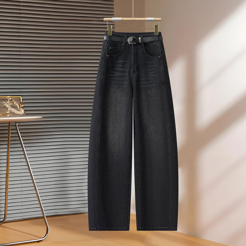 Blue Loose-Fitting Denim Scythe Pants for Women, Spring and Autumn 2026 New Style, Very Stylish High-Waisted Straight-Leg Scythe Pants with a Great Drape Blue Loose-Fitting Denim Scythe Pants for Women, Spring and Autumn 2026 New Style, Very Stylish High-Waisted Straight-Leg Scythe Pants with a Great Drape
