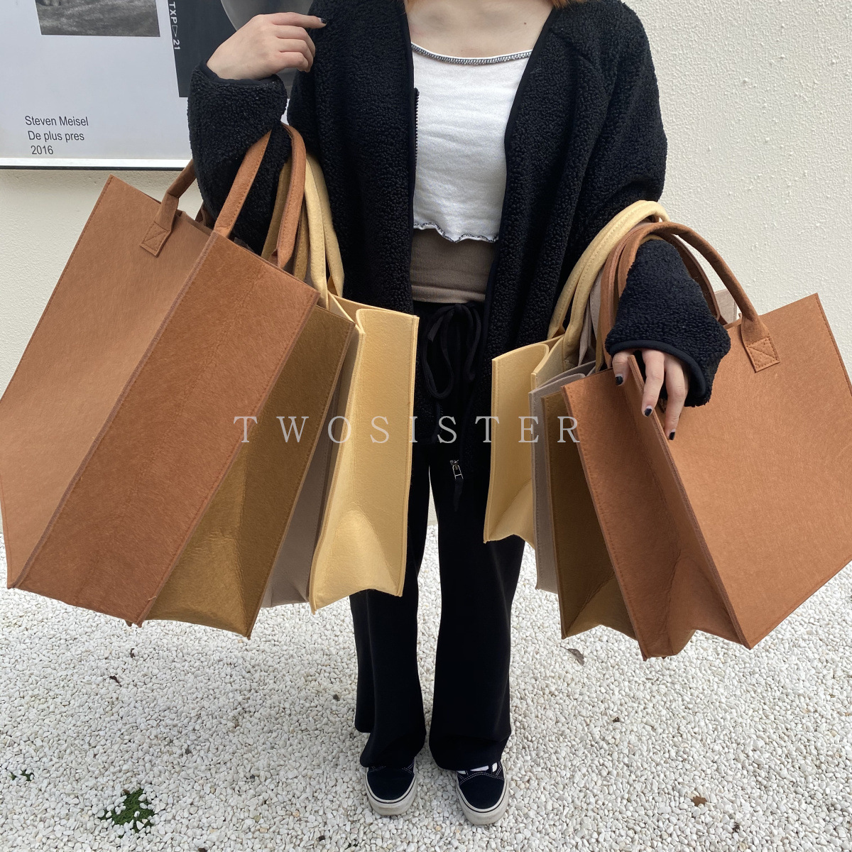 Versatile Handheld Tote Bag Shopping Bag, Thick Felt Handbag, Large Capacity Felt Bag, Can Be Printed With LOGO