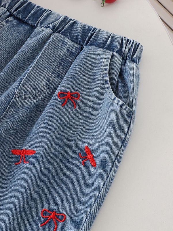 Children's clothing跨境女童套装红色长袖衬衫+牛仔长裤亚马逊|undefined