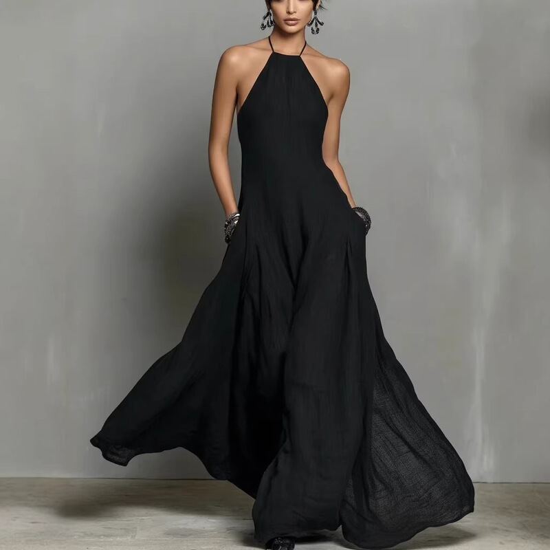 2026 European and American Amazon Independent Site Spring and Summer New Cotton and Linen Blend Simple Backless Sleeveless Long Dress 2026 European and American Amazon Independent Site Spring and Summer New Cotton and Linen Blend Simple Backless Sleeveless Long Dress