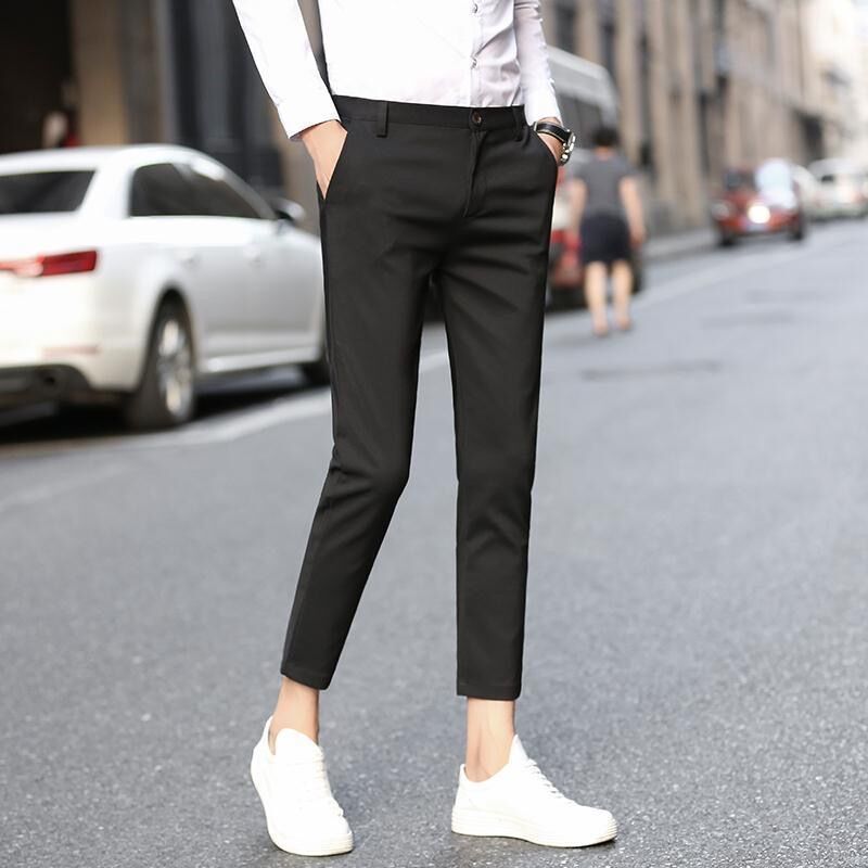 Men's Casual Cropped Pants for Autumn, Men's Suit Pants, Slim-Fit Cropped Pants, Tapered Dress Pants for Business