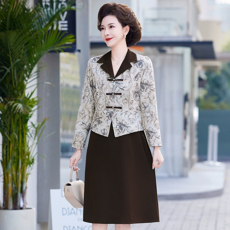 Весеннее тонкое платье мамы мода иностранная одежда среднего и пожилого возраста плюс размер 40-60 поддельные две короткие дети