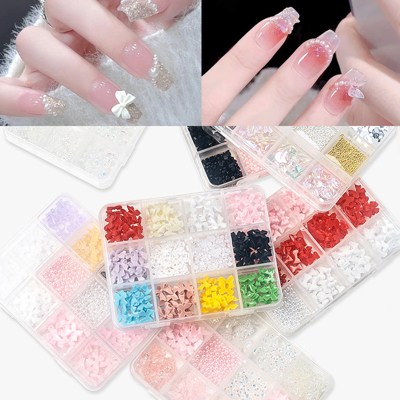 Explosión 3D aurora estereoscópica corbata de mariposa flores joyas de manicura resina roja red taladro plano accesorios de perlas semicirculares