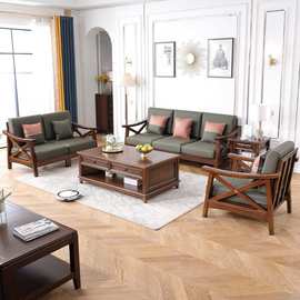 美式实木沙发乡村复古123组合大小户型欧式客厅沙发茶几组合家具