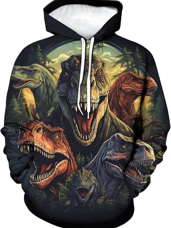 2026 Men's Psychedelic Dinosaur Pattern Hoodie, Colorful Animal Design, Large Pockets, Long Sleeves, Pullover Style, Black Hooded Sweatshirt 2026 Men's Psychedelic Dinosaur Pattern Hoodie, Colorful Animal Design, Large Pockets, Long Sleeves, Pullover Style, Black Hooded Sweatshirt