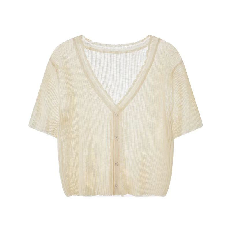 Summer Slub Knitted Cardigan Women's Short-sleeved Thin Short Outer Matching Skirt Shawl Sunscreen Jacket Coat 2156 Summer Slub Knitted Cardigan Women's Short-sleeved Thin Short Outer Matching Skirt Shawl Sunscreen Jacket Coat 2156