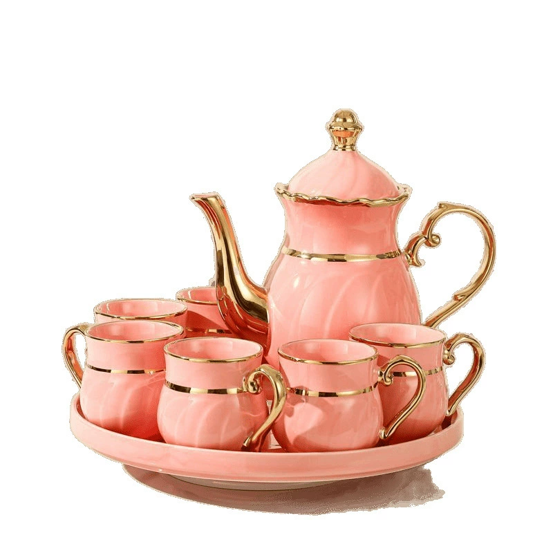 High-end ceramic tea set for living room for home use, tea cup, teapot, European style, light luxury style