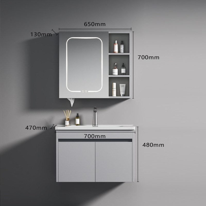 Mueble de Baño con Lavabo de Acero Inoxidable y Cerámica, Desempañado Inteligente, Suspendido de Pared, para Baño image 10