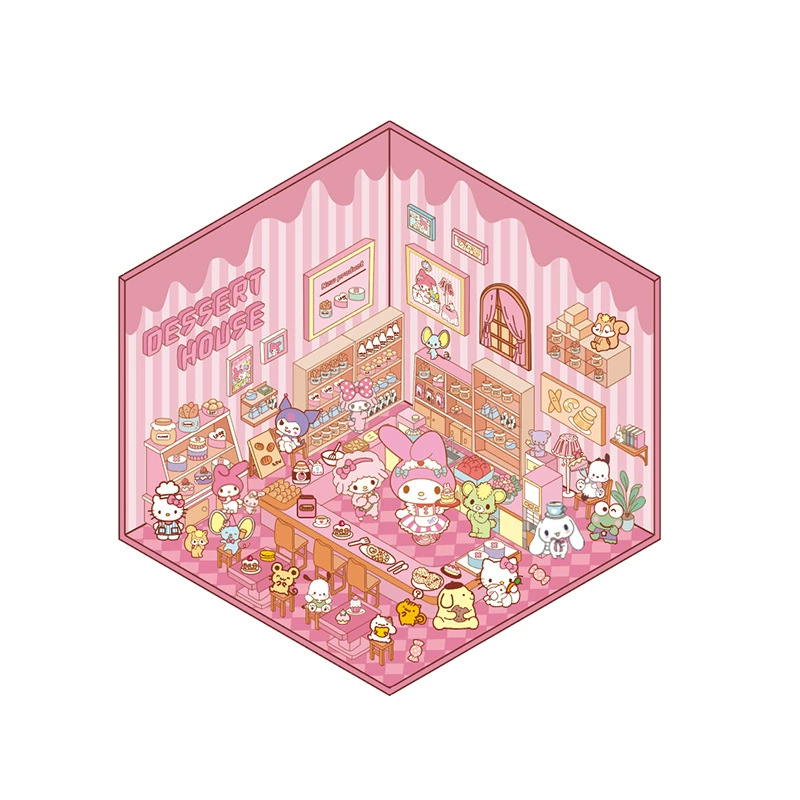 Набор 3D-наклеек (Sanrio) мини-сценки, Hello Kitty и друзья, многоразмерные 12.5×19 / 12×17.8 см
