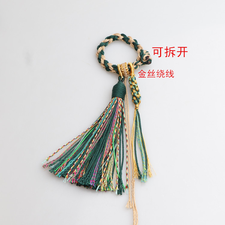 Hand-woven Tibetan-style tassel earring with ethnic charm, handmade cotton cord tassel loop pendant accessory, national trend retro style.