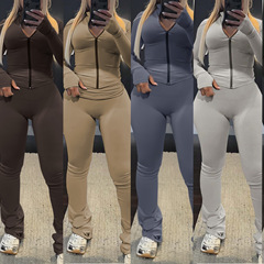 LD2236国境を越えた欧米の女装アマゾンのカーディガンのジッパーの小さい立襟のファッションのレジャーのスーツ