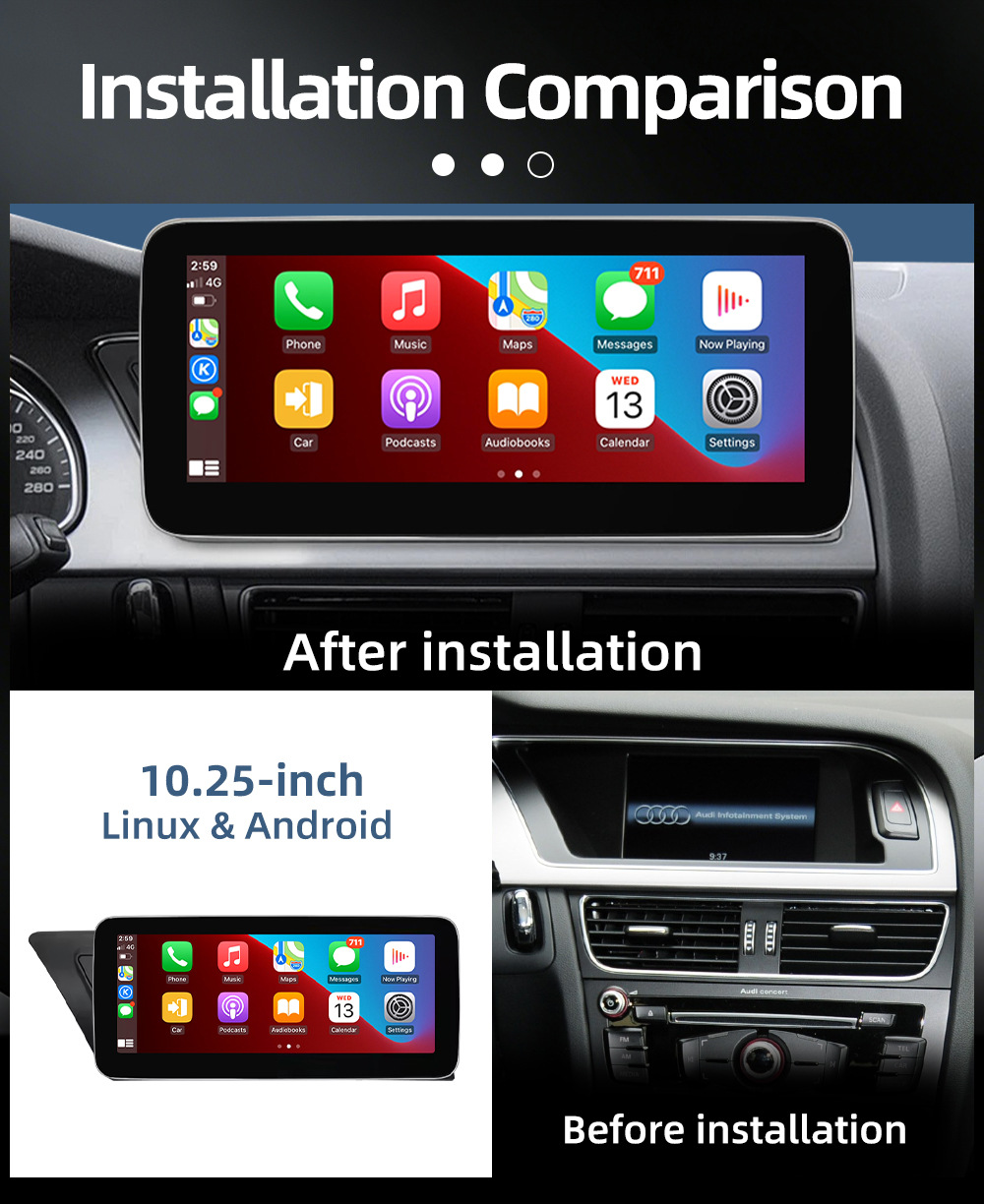 Suitable for Audi A4 A5 B8 Android car DVD navigation all-in-one machine with wireless Carplay and large screen playback