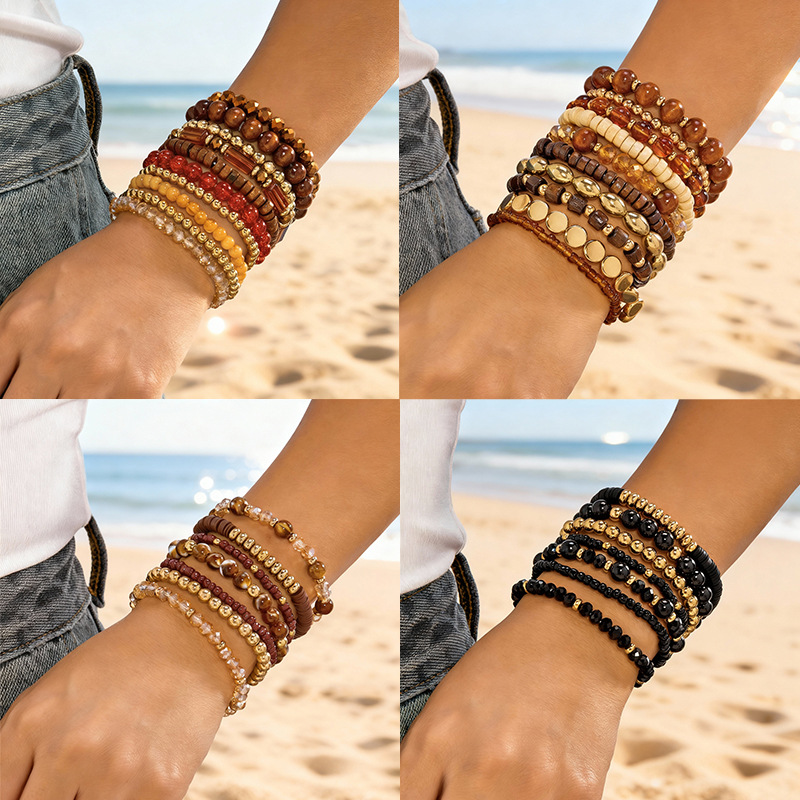 Europa y América de moda bohemia creativa playa multicapa para usar cuentas de vidrio hechas a mano al por mayor pulseras