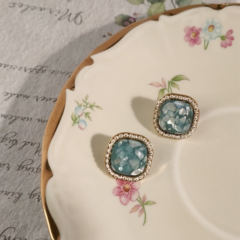 retro blue square gravel earrings wholesale Nihaojewelry