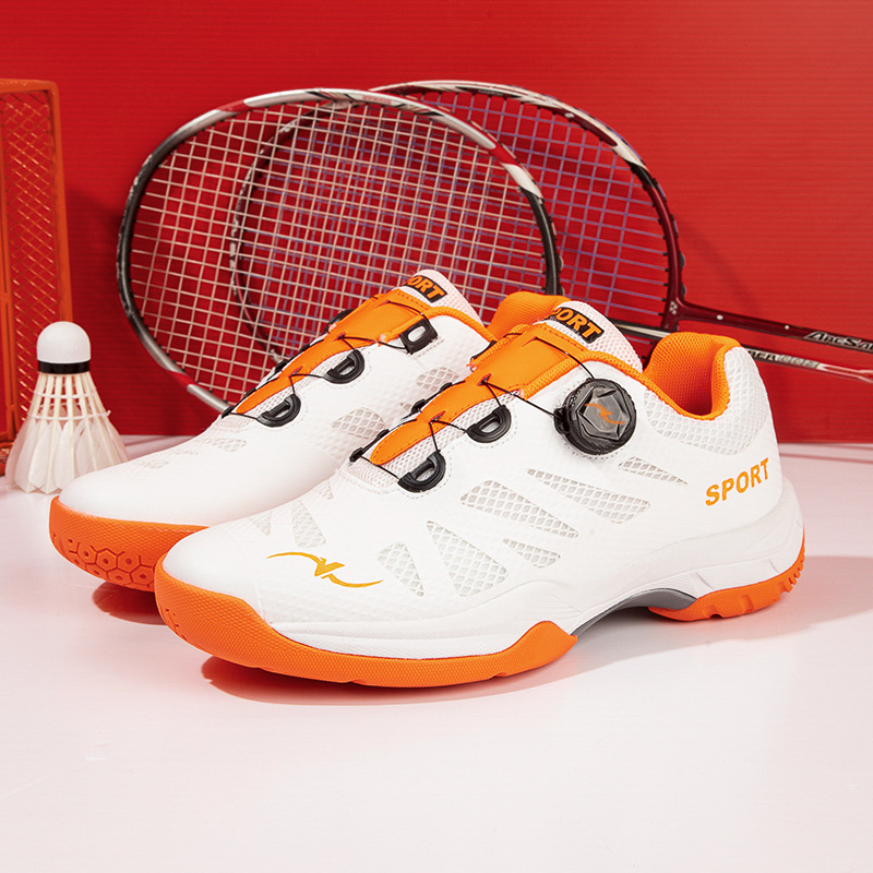 Nuevos zapatos de entrenamiento anti-deslizante de tamaño grande para hombres y mujeres transfronterizos de placa de carbono de botón giratorio para parejas de bádminton