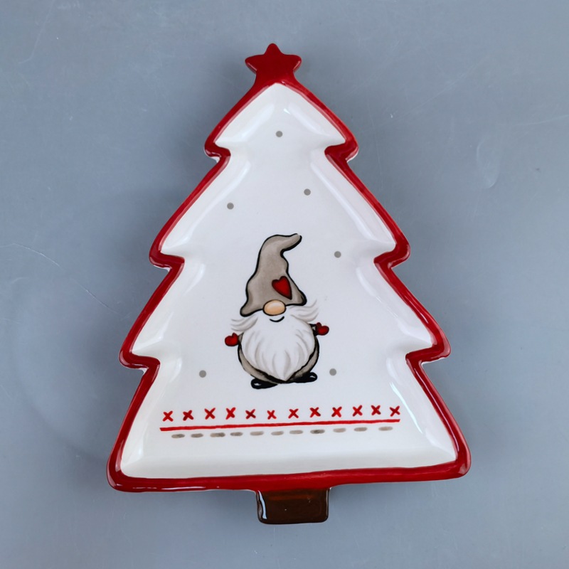 Papá Noel tridimensional pintado a mano transfronterizo pinos plato de cerámica de forma extraña plato de desayuno postre platos de bocadillos cubiertos de Navidad
