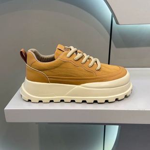 Heavy-soled Casual Shoes Men's 2024 New Autumn Leather High-height Shoes Korean-style Trendy Lace-up Low-top Shoes Simple Men's Shoes
