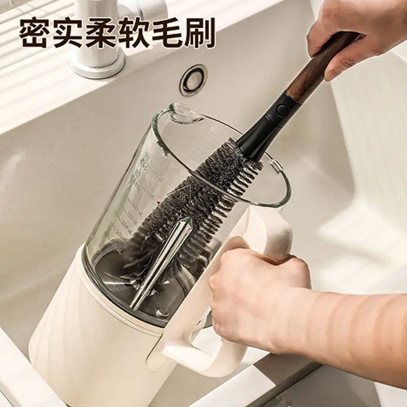 胡桃色二合一瓶口刷长柄可拆卸缝隙刷多功能软毛杯刷破壁机清洗刷|undefined