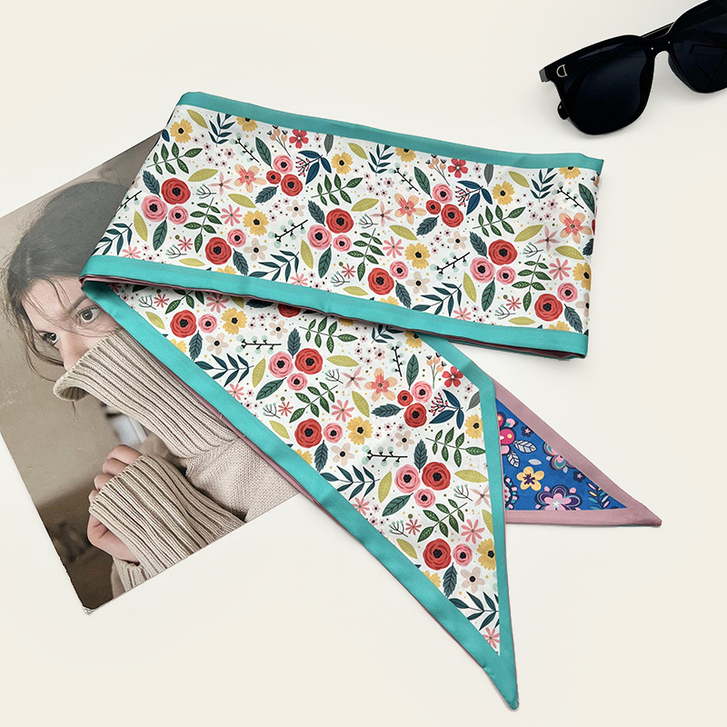 Bufandas de seda de ángulo oblicuo 2025 nuevo bufandas de diamante retrógrado decoración multifuncional de ángulo agudo moda bufandas largas correa de pelo