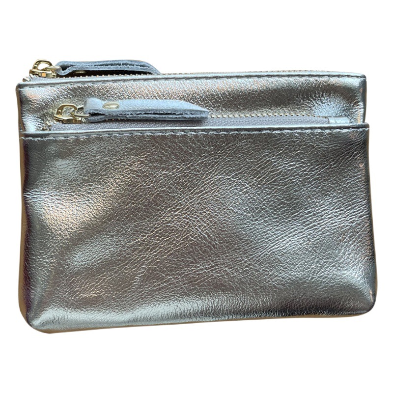 Zipper Small Wallet Women's Top Layer Cowhide Mini Small Bag Crack Key Bag Card Bag Coin Genuine Leather Coin Purse for Women