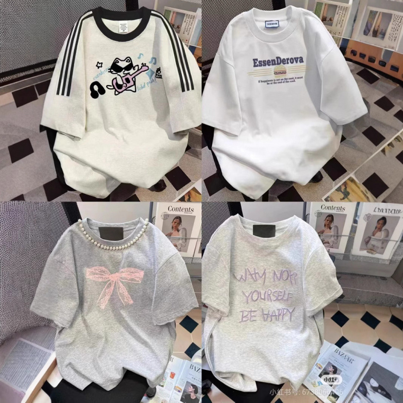 レディース Tシャツ半袖レディーストップスルーズ 2025 夏新デザイン純綿婦人服夏ハイエンド卸売雑貨|undefined