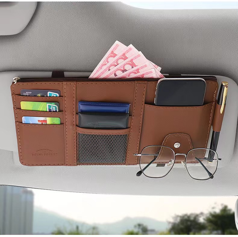 Car Sun Visor Multifunctional Storage Holder Car Interior Certificate Holder Storage Case Card Holder Glasses Holder Storage Bag