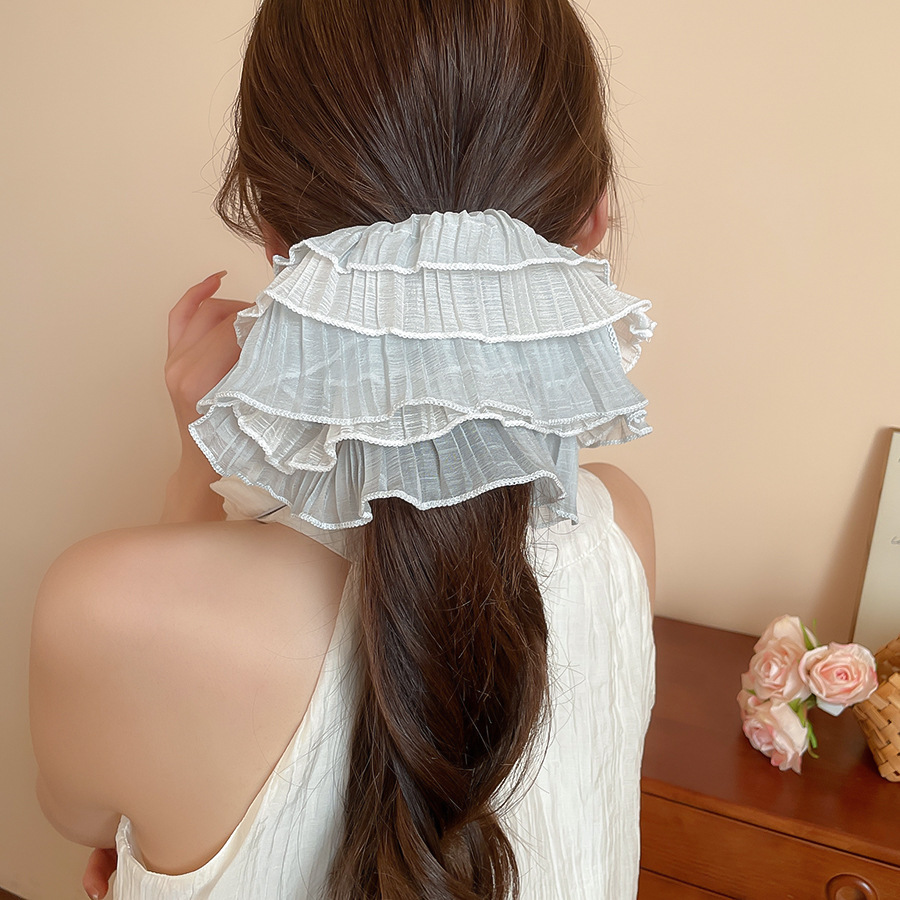 Encaje lazo para el cabello de intestino grueso de doble capa ins coreanos cuerda para el cabello de intestino grueso fresco y dulce en la parte posterior de la cabeza accesorios para el cabello femenino