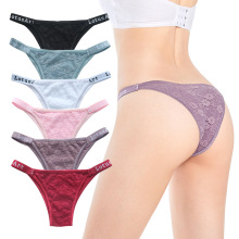 外贸一片式女士三角巴西内裤网纱蕾丝丁字裤纯棉Lace underwear