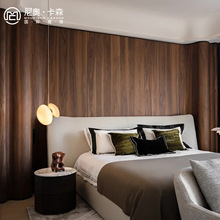 酒店 家装 超高隐形门一门到顶 木格栅板 木饰面 弧形实木护墙板