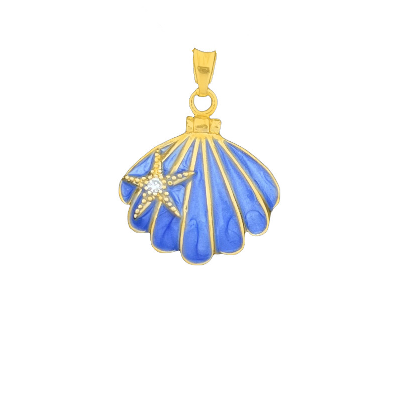 XL5042 Shell Starfish Photo Clip Pendant Gold Blue