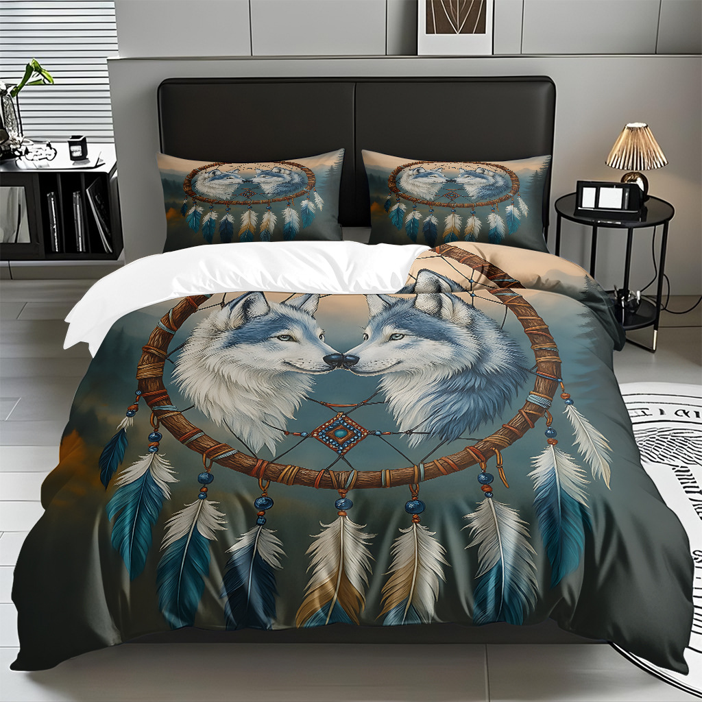 Impresión digital de patrón de lobo abrasivo conjunto de edredón suave transfronterizo pro-piel TEMU JIT venta directa de fábrica preferida