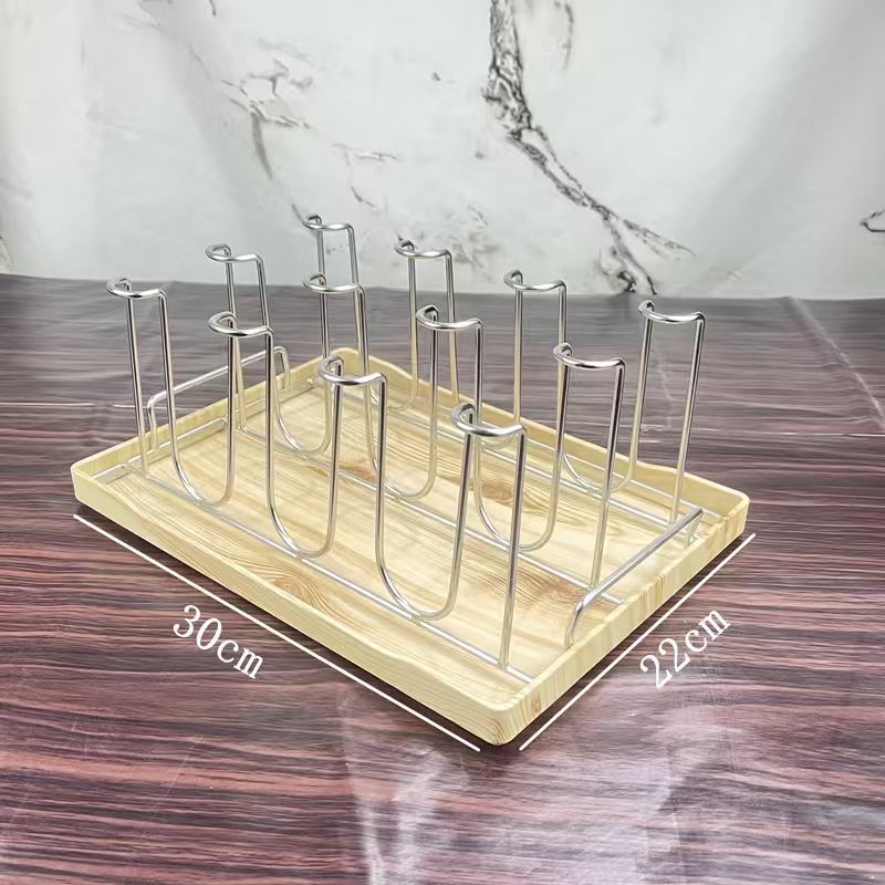 0.1kg 와인잔걸이(플랫하이) 실버 + 인조 나뭇결 트레이