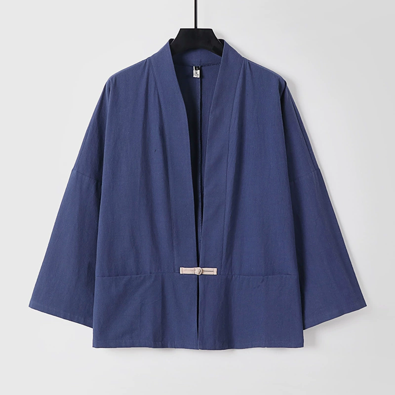 Новый мужской повседневный кардиган Hanfu из хлопка и льна, свободная куртка большого размера, молодежный модный топ на пуговицах в стиле ретро для мужчин