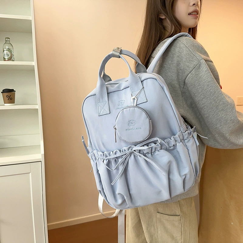 Japanese capacious backpack, shoulder bag, travel bag with bow, for students, drawstring