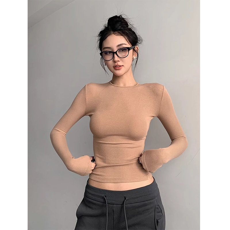 Autumn New Style Sexy Bottoming Shirt for Eating Earthy Girls, Round Neck, Slim Fit, Sister Top, Layered Long-Sleeved T-Shirt