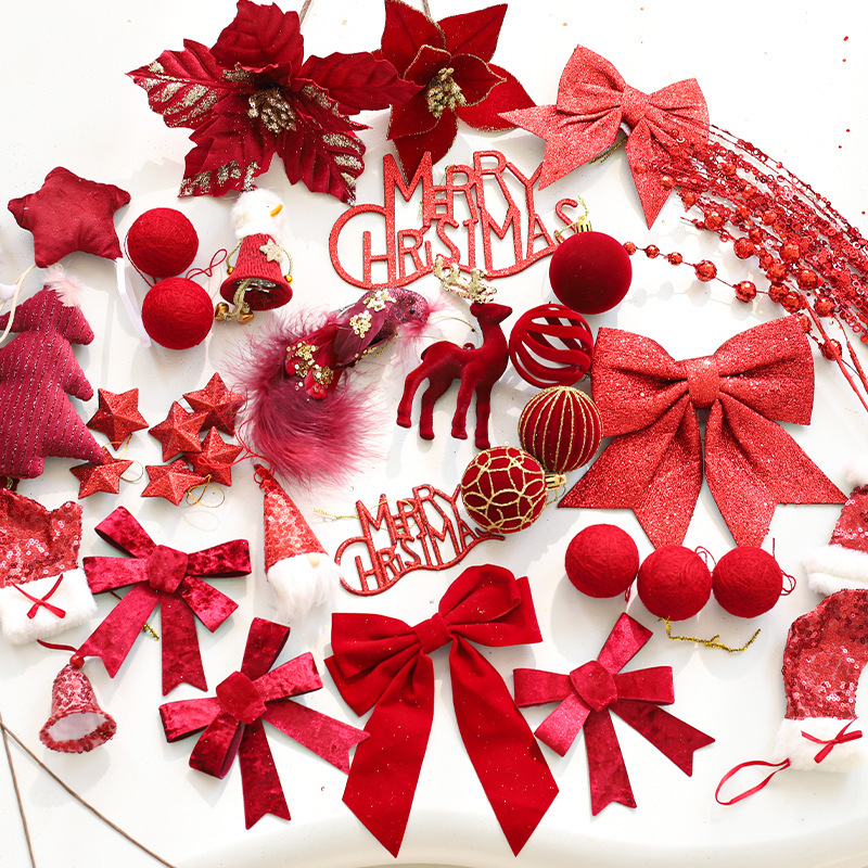 クリスマスの装飾品の赤いシリーズのセットのクリスマスツリーの装飾のペンダントの蝶結びのクリスマスのボールの花束の材料の卸売り|undefined