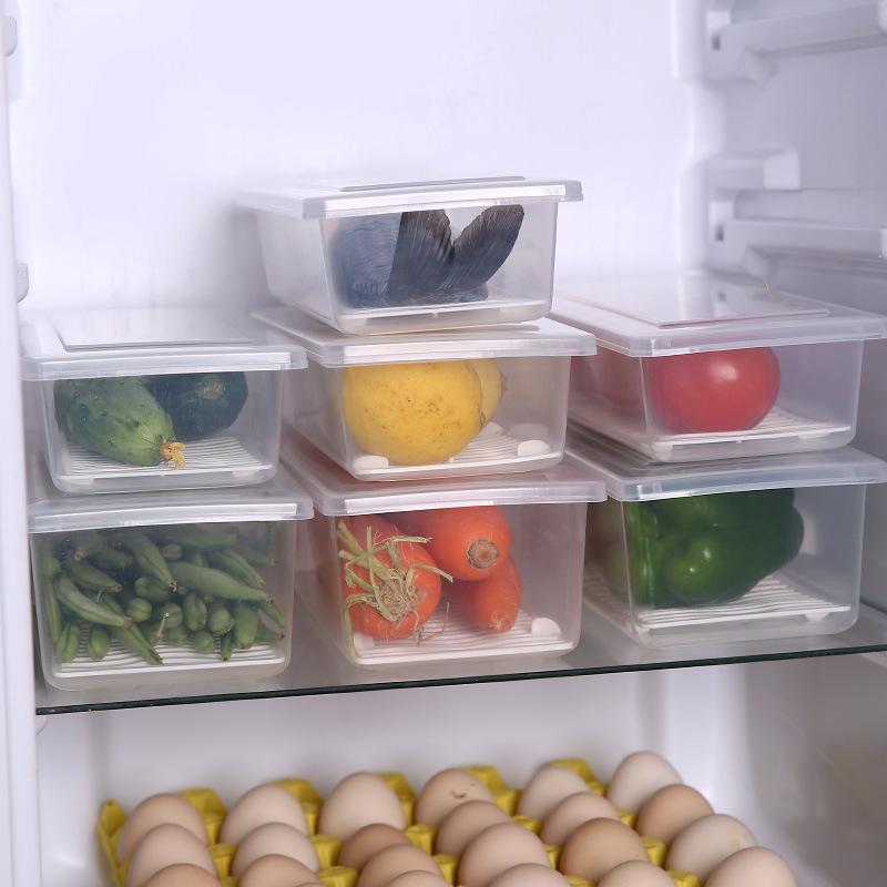kitchen transparent draining crisper sealed box stackable seafood vegetable refrigerator refrigerated frozen meat storage box_voghion.com