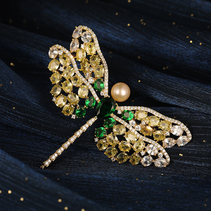 Deli Snow Heavy Industry luxury Dragonfly brooch micro-inlaid zircon high-end suit pin DIY fresh water pearl empty bracket