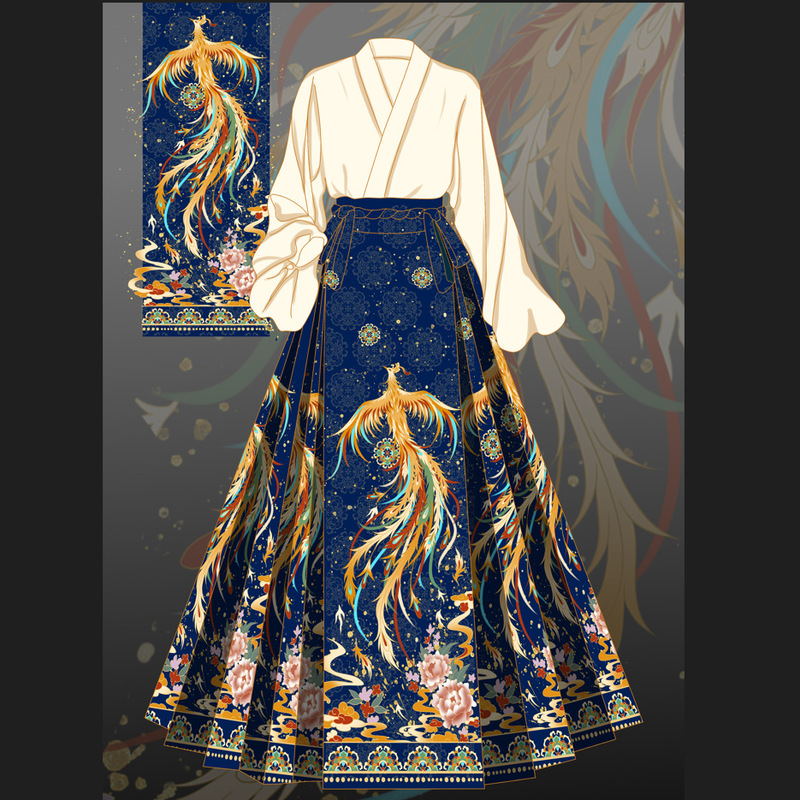 2024 Spring and Summer New Arrival Printed Horse Face Dress Women's New Chinese Toast Collar Horse Face Dress Ancient Dress Daily Horse Face Dress