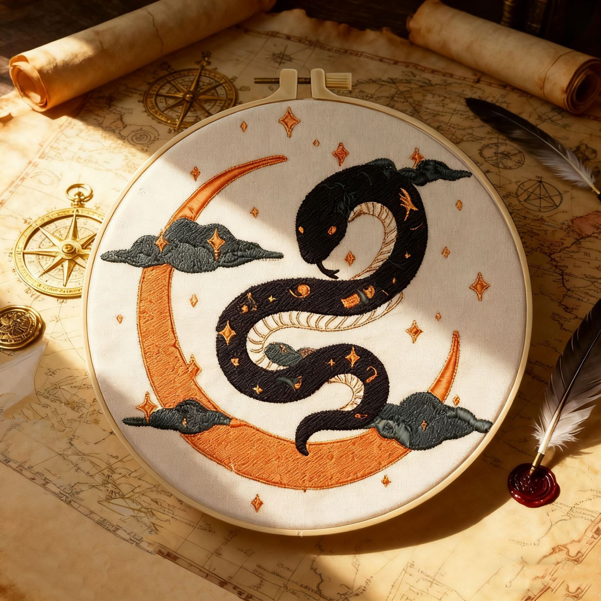 Nuevo paquete de material de bordado de serpiente de sol y luna personalidad decoración del hogar novato DIY kit de fabricación a mano al por mayor