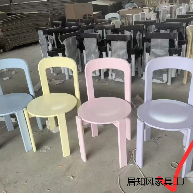 北欧简约实木中古餐椅家用咖啡客厅靠背彩色rey餐椅奶茶店椅子|undefined