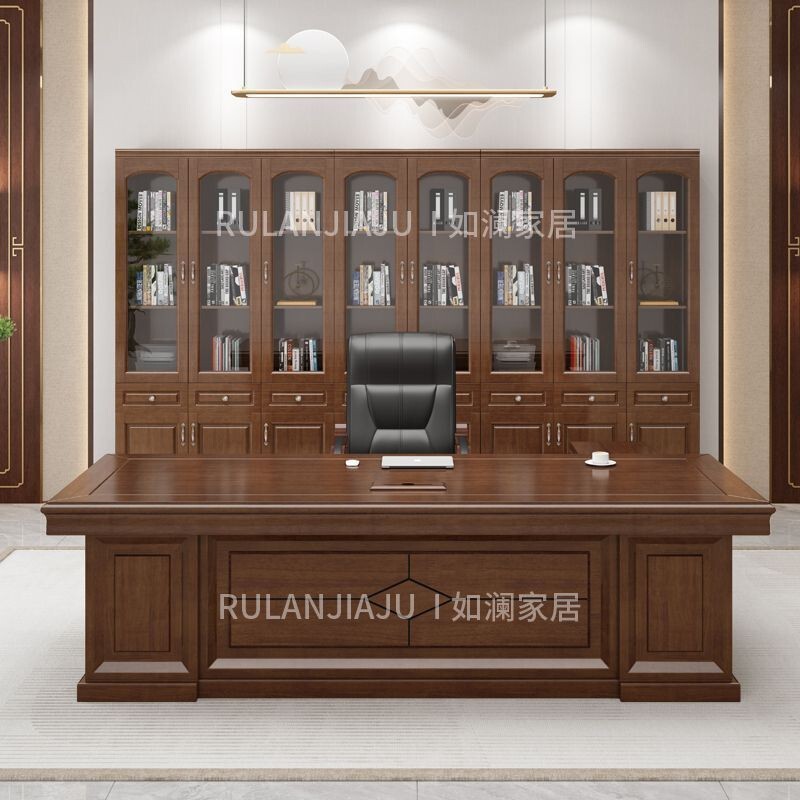 Chinese-Style Solid Wood Executive Desk Office Desk Boss Desk President Desk Manager Desk Large Executive Desk Office Desk and Chair Set