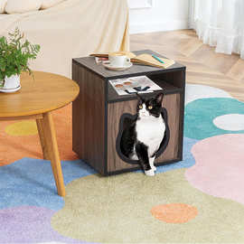 跨境木质猫窝床头柜简约四季可用猫屋柜人宠共用宠物家具猫咪房子
