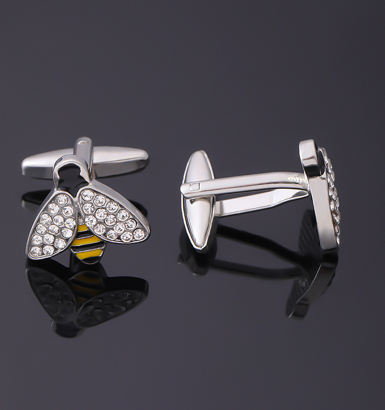 Manschettenknöpfe mit Biene und Strasssteinen, Manschettenknöpfe in Tierform, Manschettenknöpfe für Herren, französische Hemdmanschettennägel, Manschettenknöpfe vor Ort_voghion.com