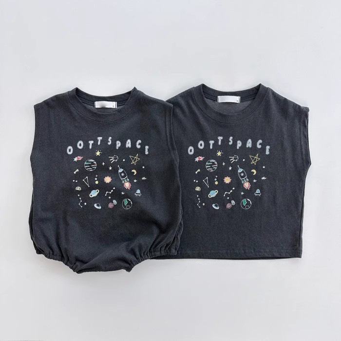 INS estilo coreano bebé algodón Galaxy universo mameluco de manga corta ultrafino suave bolsa pedo mono verano solo T top