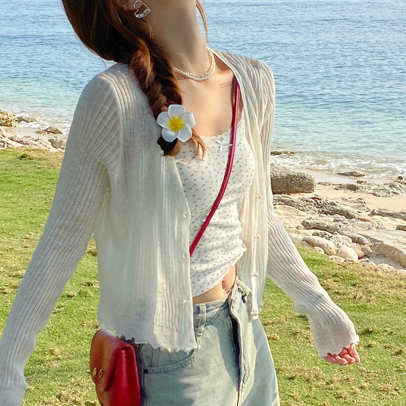 Белый кардиган 2025, новая летняя шаль, блузка с юбкой на подтяжках, маленькая верхняя одежда, ранняя весна, трикотаж, женская куртка