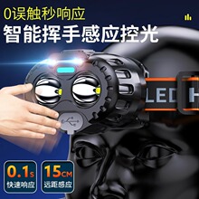 跨境led多功能頭燈戶外強光釣魚礦燈長續航usb充電便攜感應頭燈