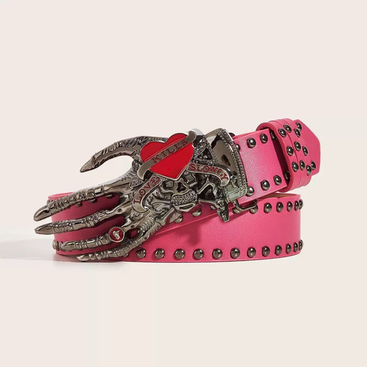 American punk hot girl Y2K calavera amor cinturón de palma sentido del diseño femenino cinturón de moda de nicho