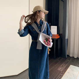 实拍法式复古披肩牛仔连衣裙春秋2025新款韩系收腰显瘦休闲包臀裙